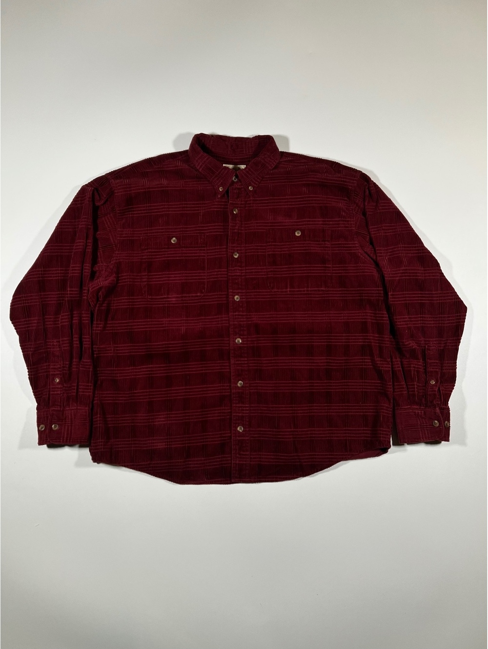 Cabela’s Corduroy Shirt XL Burgundy Plaid Button Up Legendary Quality